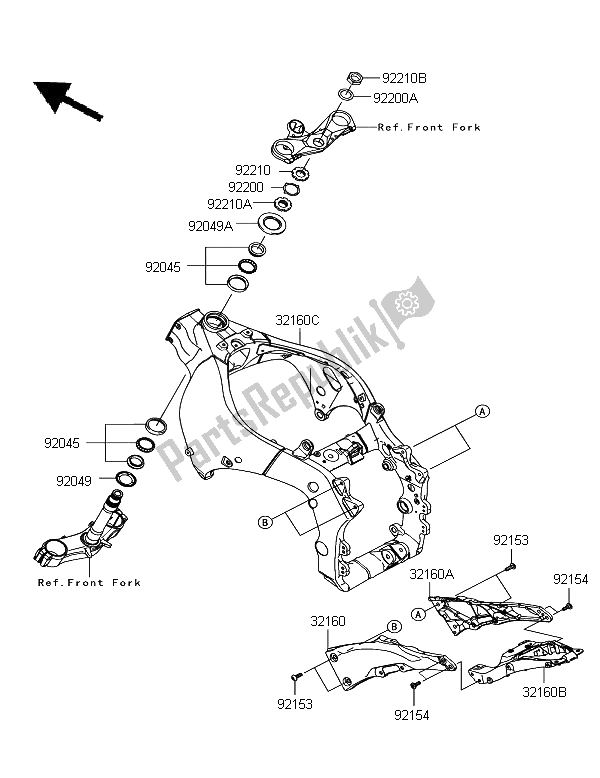 All parts for the Frame of the Kawasaki Ninja ZX 10R ABS 1000 2012