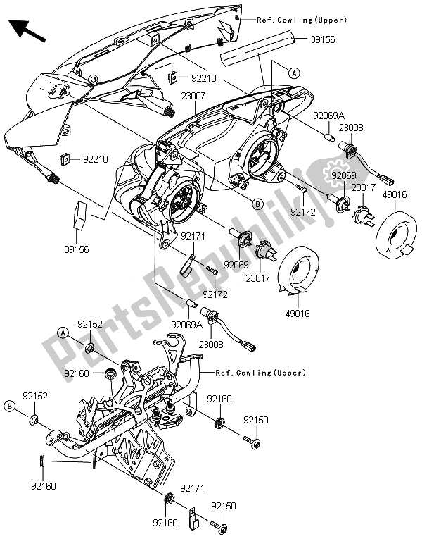 All parts for the Headlight(s) of the Kawasaki ZX 1000 SX 2014