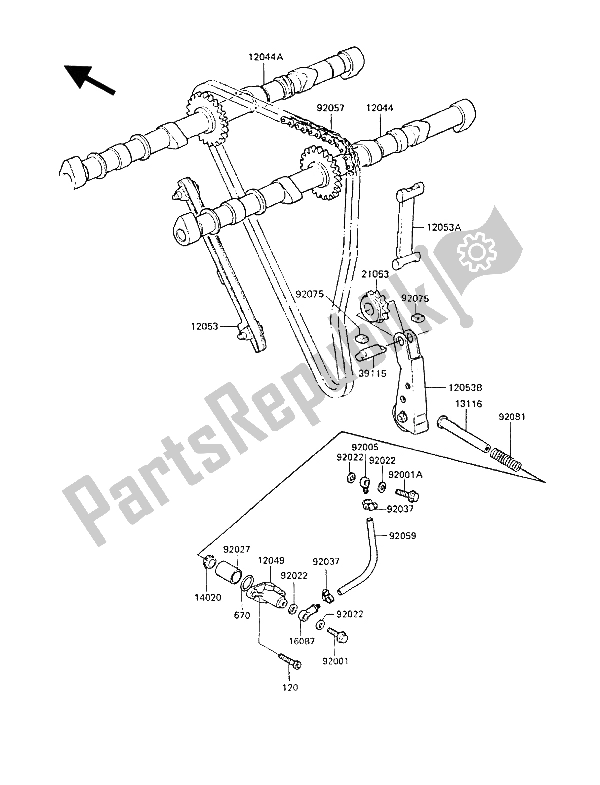 All parts for the Camshaft(s) & Tensioner of the Kawasaki Z 1300 1986