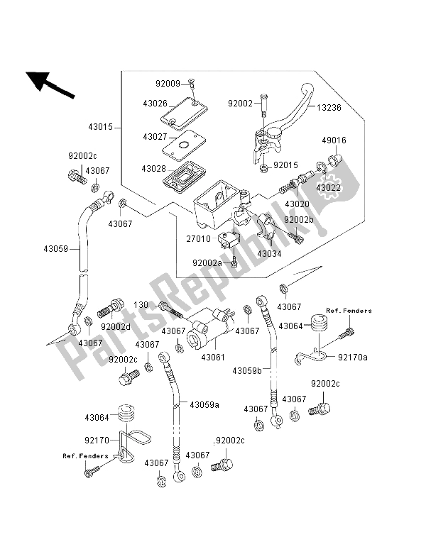 All parts for the Front Master Cylinder of the Kawasaki ZRX 1200R 2002