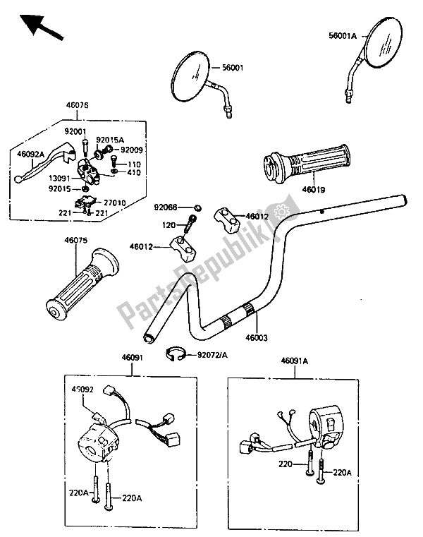 All parts for the Handlebar of the Kawasaki ZL 600 1987