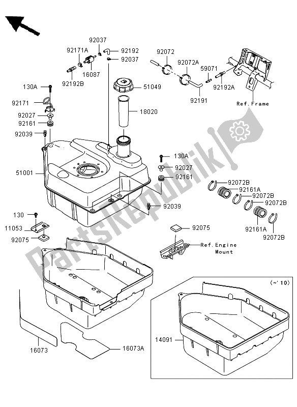 All parts for the Fuel Tank of the Kawasaki KVF 750 4X4 2008