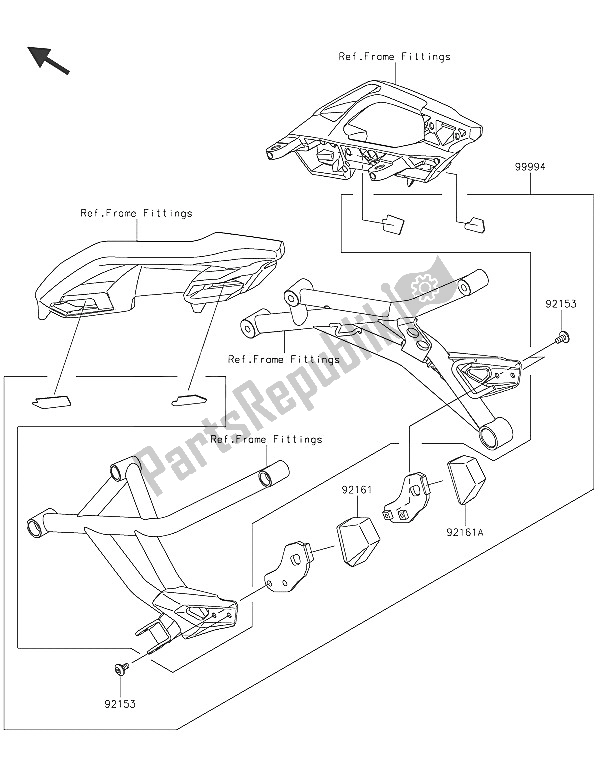 All parts for the Accessory (bag Fitting Kit) of the Kawasaki Versys 1000 2016