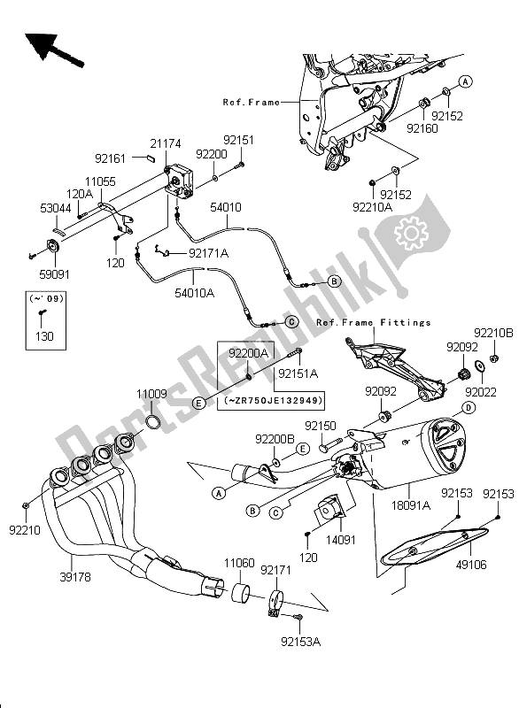 Toutes les pièces pour le Silencieux du Kawasaki Z 750 2008