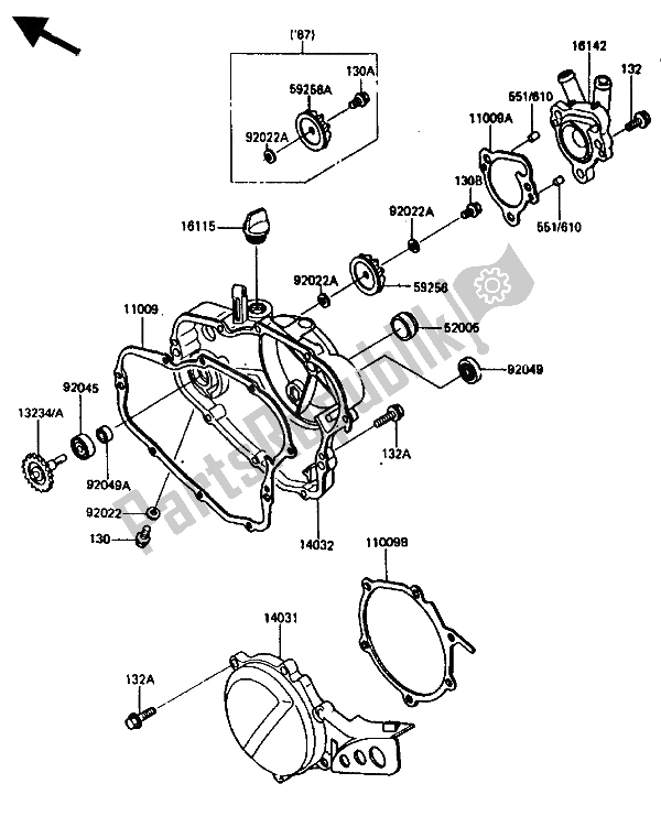 Tutte le parti per il Coperchio Del Motore del Kawasaki KX 80 1986