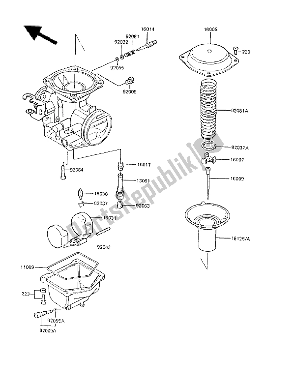 Tutte le parti per il Parti Del Carburatore del Kawasaki GPZ 305 Belt Drive 1986