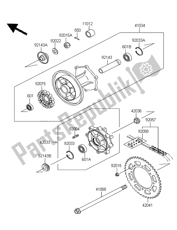 Toutes les pièces pour le Moyeu Arrière du Kawasaki KLE 500 2006