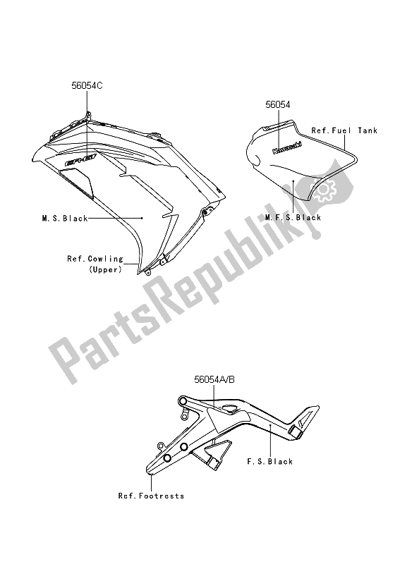 All parts for the Decals (black) of the Kawasaki ER 6F 650 2012