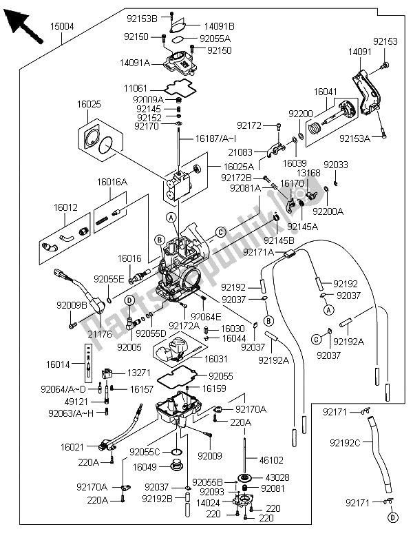 Tutte le parti per il Carburatore del Kawasaki KX 450F 2008