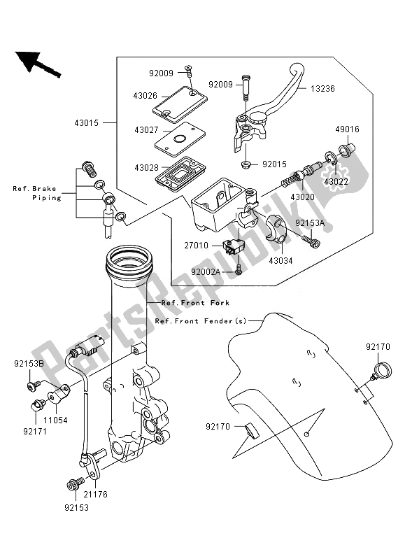 All parts for the Front Master Cylinder of the Kawasaki ER 6N ABS 650 2007