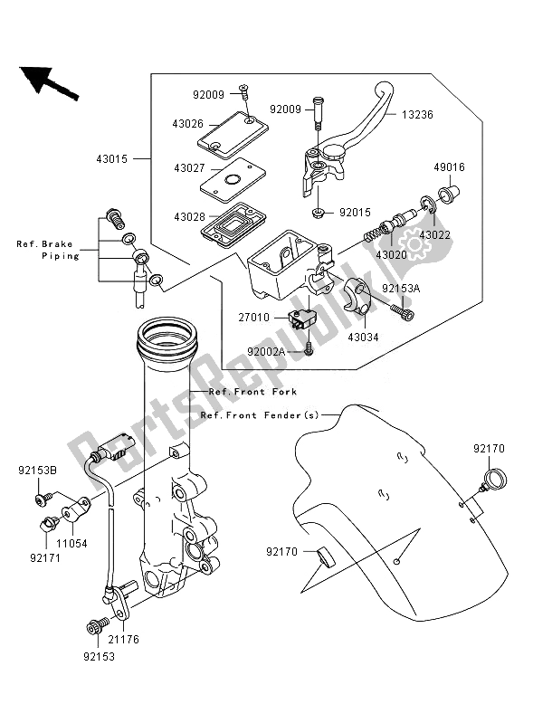 All parts for the Front Master Cylinder of the Kawasaki ER 6N ABS 650 2007