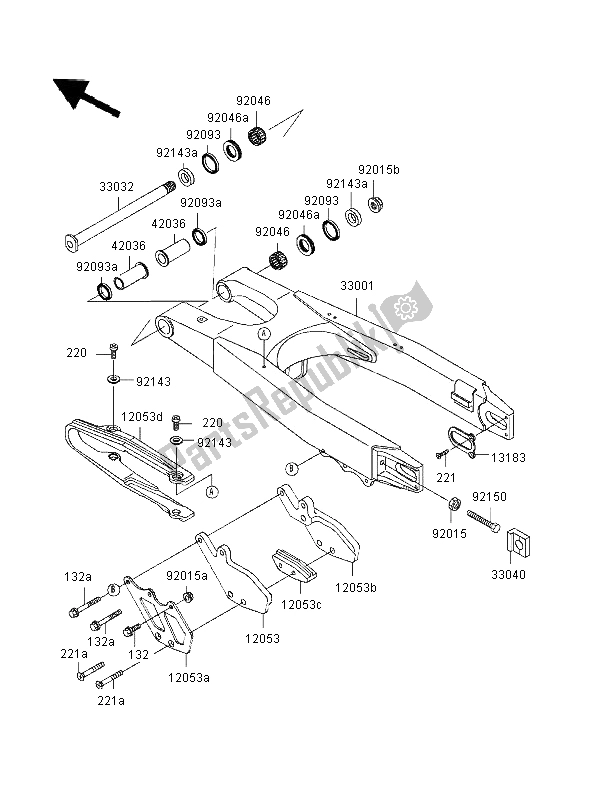 All parts for the Swingarm of the Kawasaki KX 125 1996