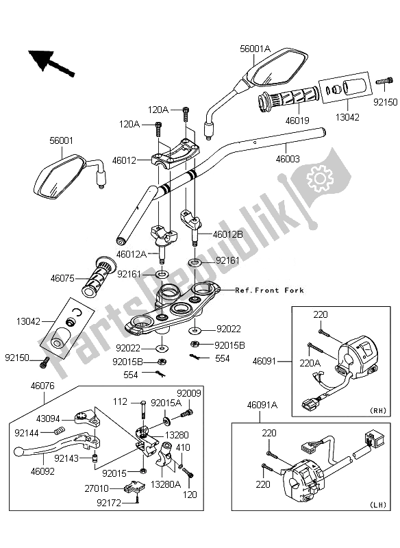 All parts for the Handlebar of the Kawasaki ER 6N 650 2010