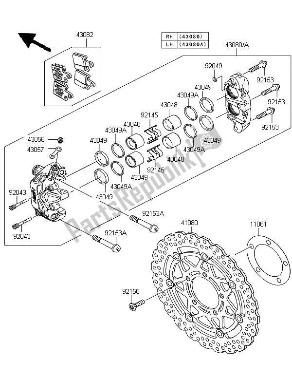 All parts for the Front Brake of the Kawasaki Z 750R 2012