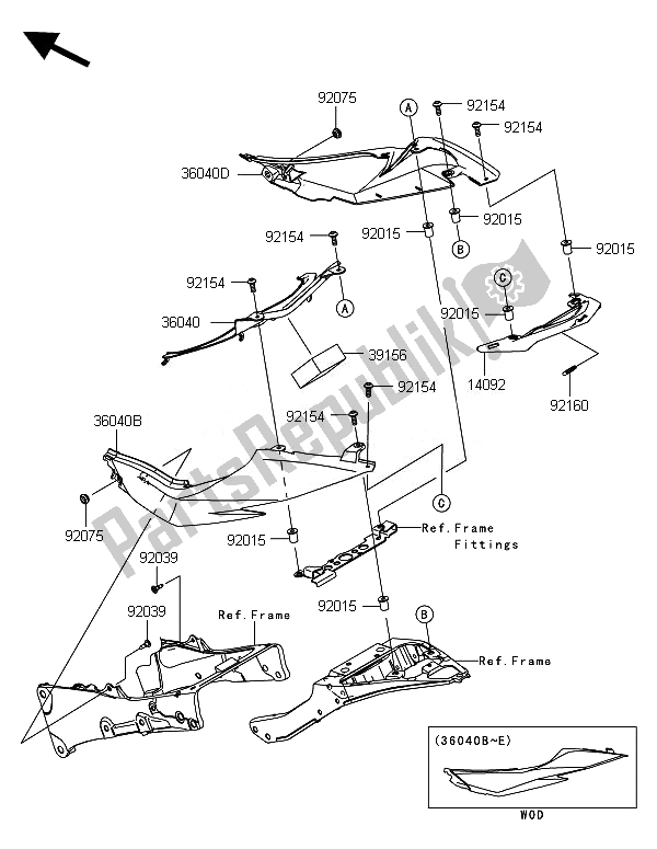 All parts for the Side Covers of the Kawasaki Ninja ZX 6R ABS 600 2014