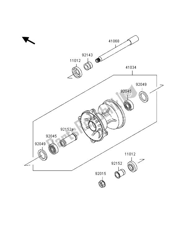 All parts for the Front Hub of the Kawasaki KX 250 2000