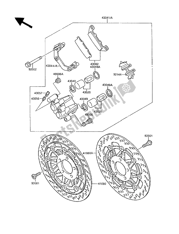 Tutte le parti per il Freno Anteriore del Kawasaki KR 1 2 250 1989