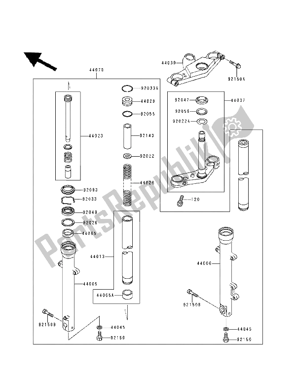 All parts for the Front Fork of the Kawasaki GPZ 500S 1994