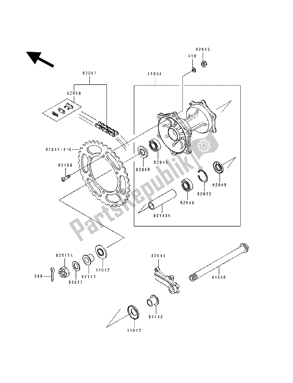 Tutte le parti per il Mozzo Posteriore del Kawasaki KX 100 1994