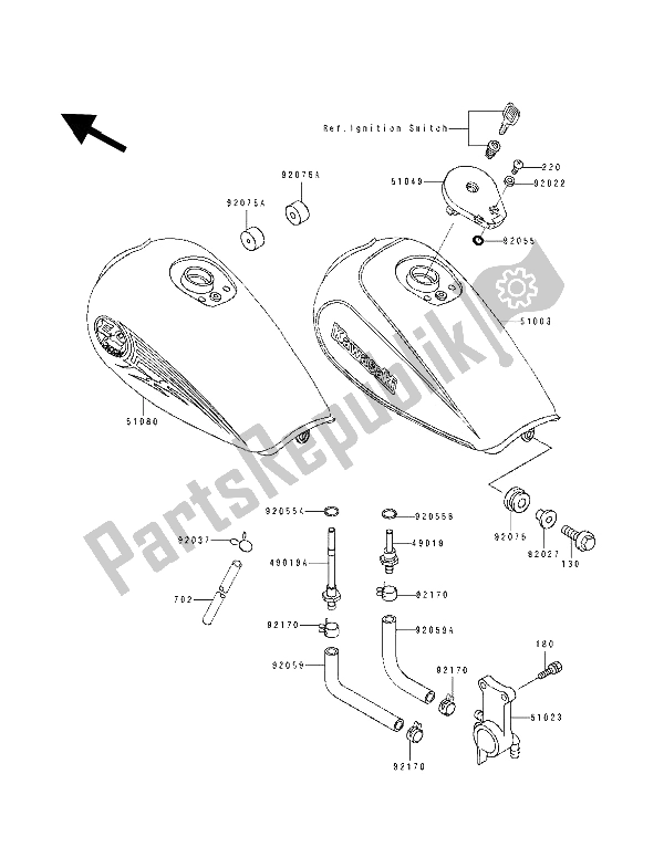 All parts for the Fuel Tank of the Kawasaki EL 250D 1991