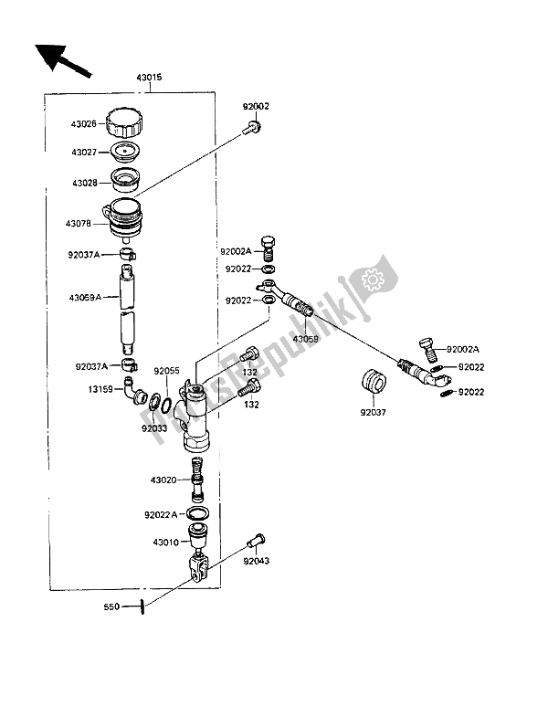 All parts for the Rear Master Cylinder of the Kawasaki KMX 125 1987