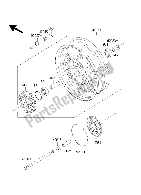 All parts for the Rear Hub of the Kawasaki 1000 GTR 2003