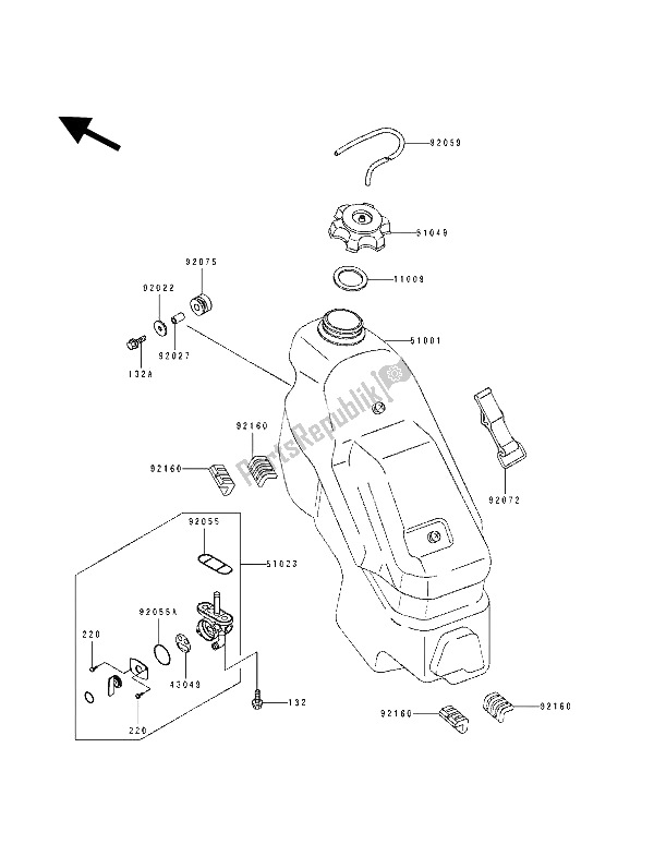 All parts for the Fuel Tank of the Kawasaki KX 125 1992