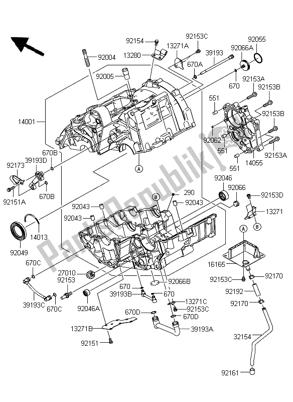 All parts for the Crankcase of the Kawasaki ER 6F ABS 650 2009