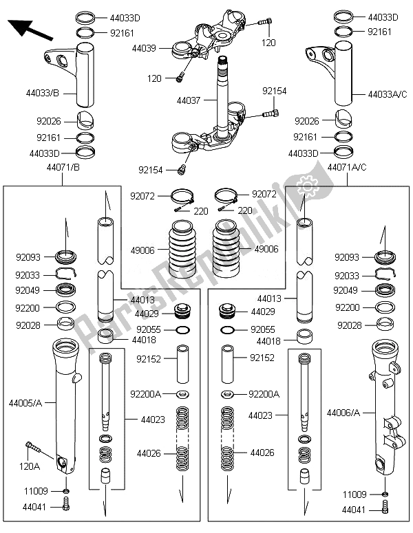 Toutes les pièces pour le Fourche Avant du Kawasaki W 800 2014