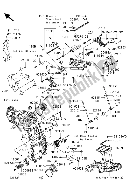 All parts for the Frame Fittings of the Kawasaki ZZR 1400 ABS 2013