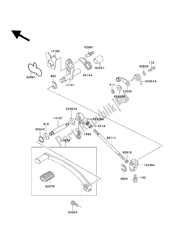 Alle onderdelen voor de Schakelmechanisme van de Kawasaki EN 500 1992