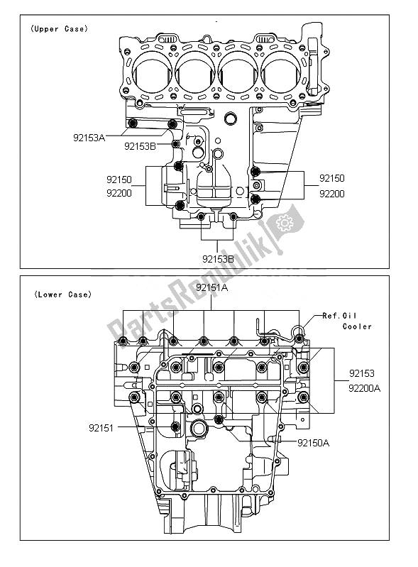 All parts for the Crankcase Bolt Pattern of the Kawasaki Ninja ZX 10R 1000 2010