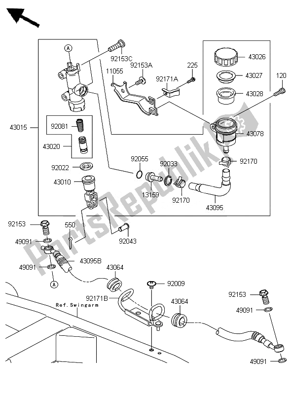 Todas as partes de Cilindro Mestre Traseiro do Kawasaki Z 750 2010