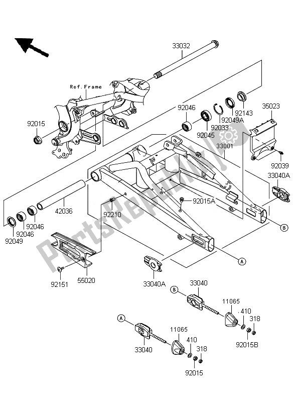 All parts for the Swingarm of the Kawasaki ER 6F 650 2011