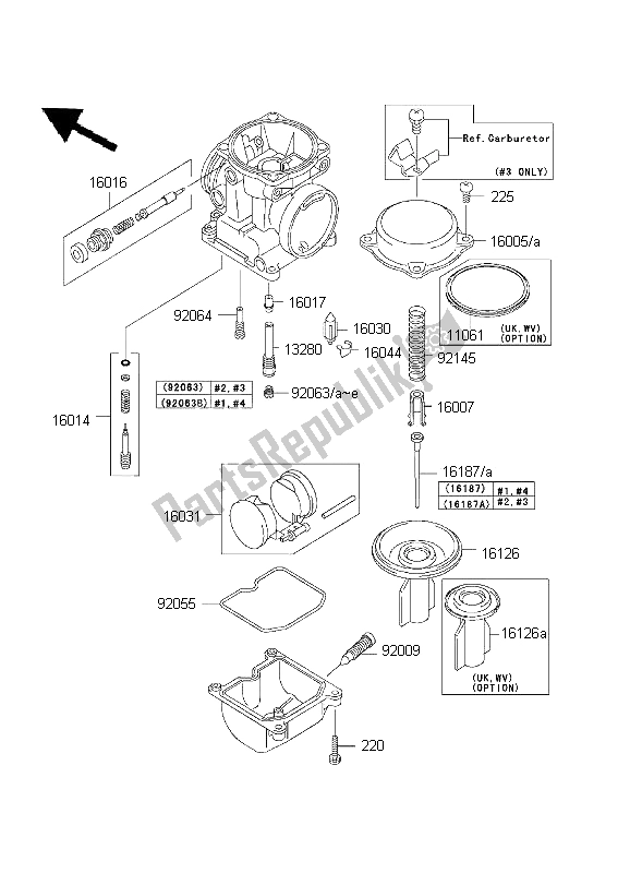 Alle onderdelen voor de Carburateur Onderdelen van de Kawasaki ZRX 1200R 2001
