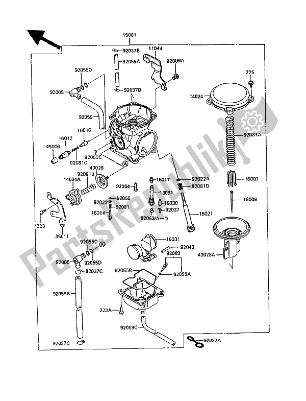 All parts for the Carburetor of the Kawasaki KLR 500 1987