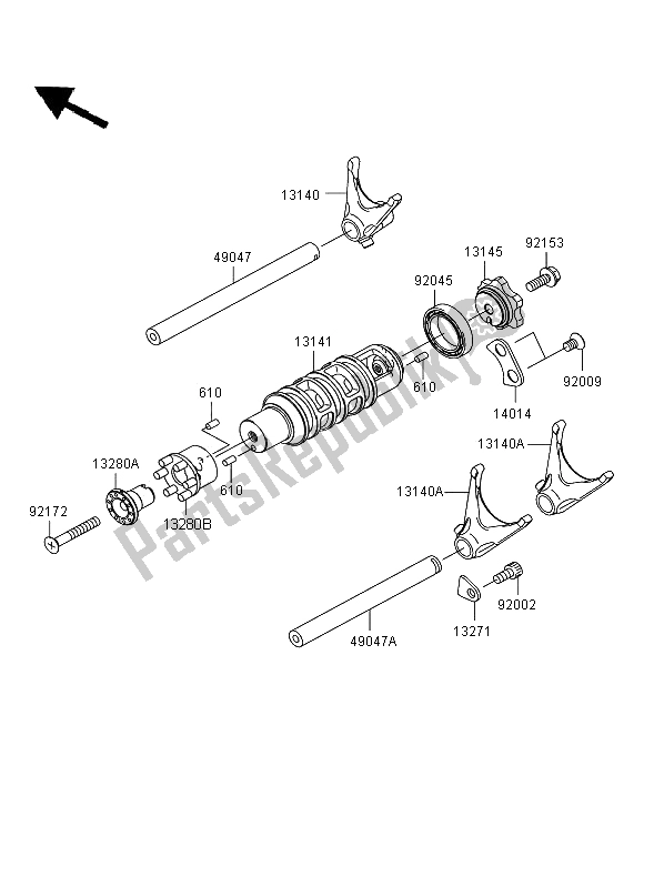 All parts for the Gear Change Drum & Shift Fork of the Kawasaki ER 6F 650 2008