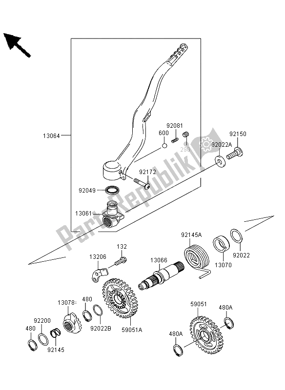 All parts for the Kickstarter Mechanism of the Kawasaki KLX 450R 2011