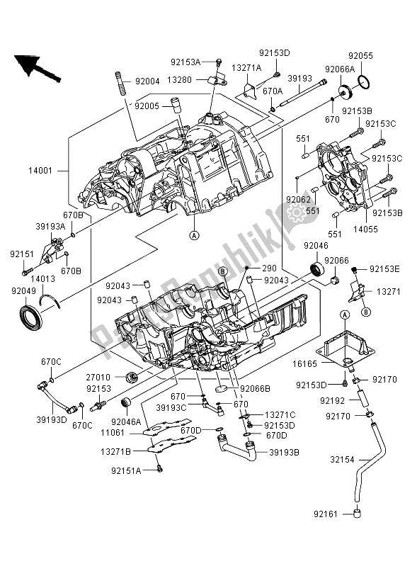 Tutte le parti per il Basamento (er650ae057323) del Kawasaki ER 6F ABS 650 2006