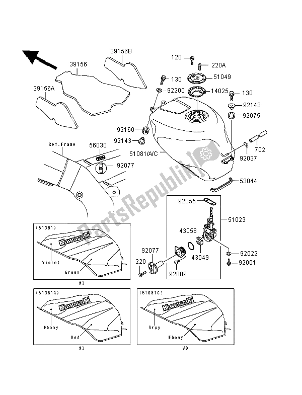 Alle onderdelen voor de Benzinetank van de Kawasaki Ninja ZX 6R 600 1998