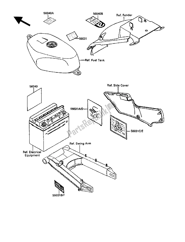 Tutte le parti per il Etichetta del Kawasaki KR 1 250 1990