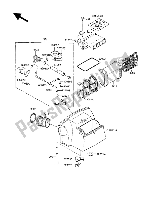 All parts for the Air Cleaner of the Kawasaki GPX 600R 1989