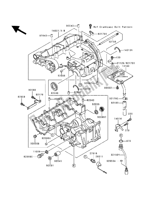 All parts for the Crankcase of the Kawasaki ZZ R 600 1993