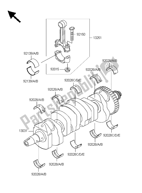 All parts for the Crankshaft of the Kawasaki Z 1000 2004