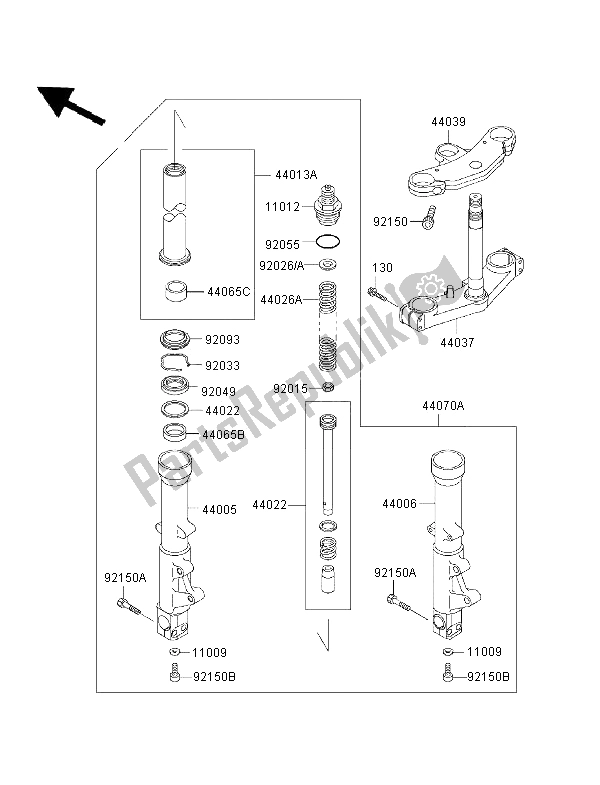 All parts for the Front Fork of the Kawasaki Ninja ZX 6R 600 1996