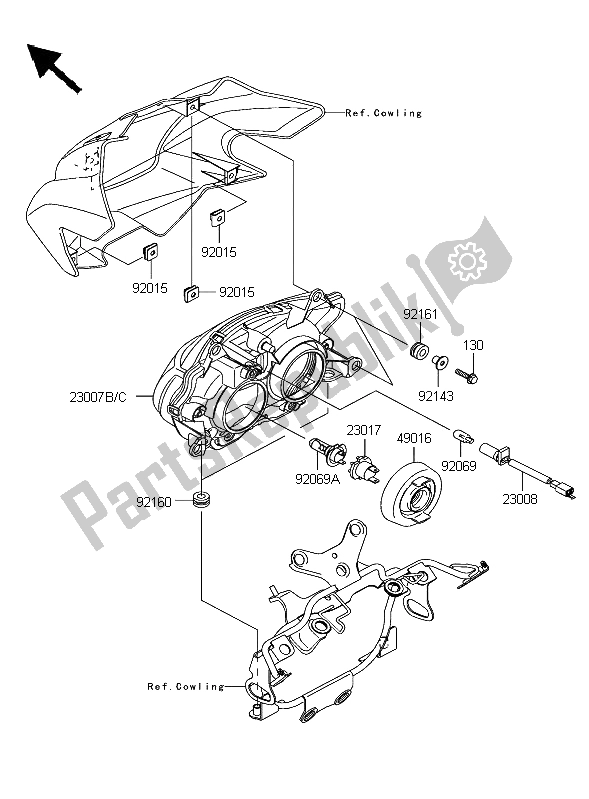 All parts for the Headlight of the Kawasaki Z 1000 2004