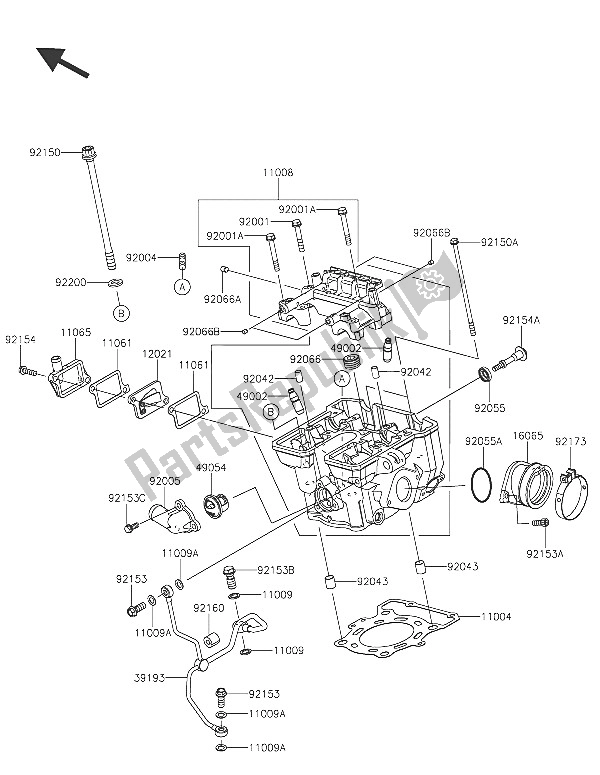 All parts for the Cylinder Head of the Kawasaki Ninja 250 SL 2016