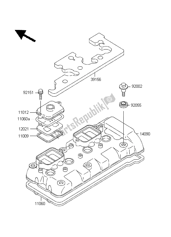 All parts for the Cylinder Head Cover of the Kawasaki Ninja ZX 6R 600 1999