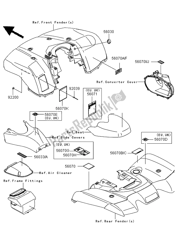 All parts for the Labels of the Kawasaki KVF 650 4X4 2008