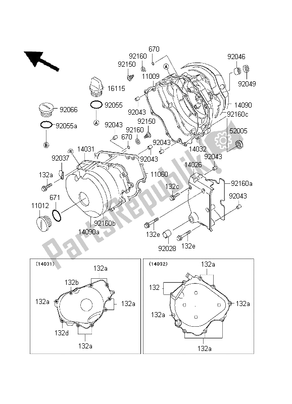 All parts for the Engine Cover of the Kawasaki EL 252 2001